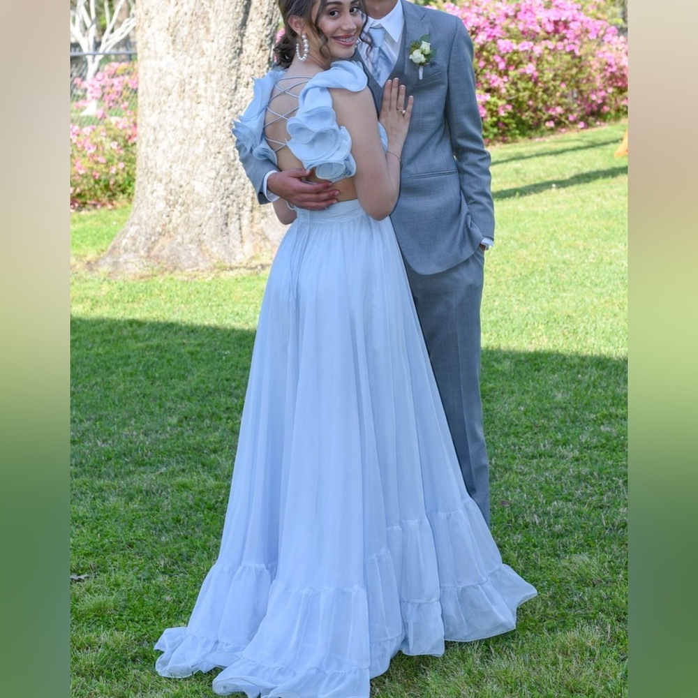 Mac Duggal Light Blue Ruffle Dress